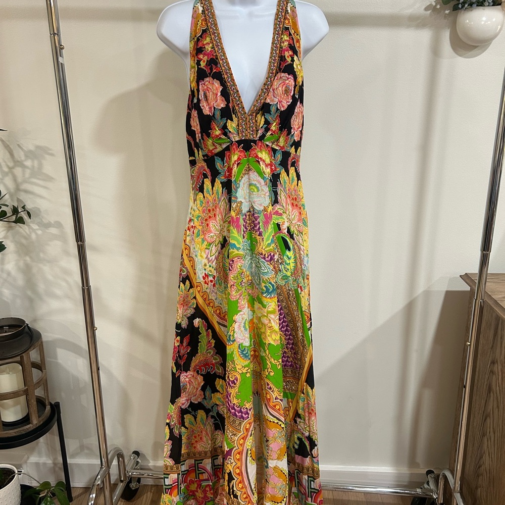 Camilla Multicolor Floral Maxi Dress with Black Base